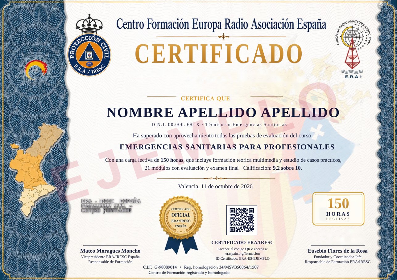 Ejemplo de certificado de aprovechamiento ERA/IRESC (anverso)